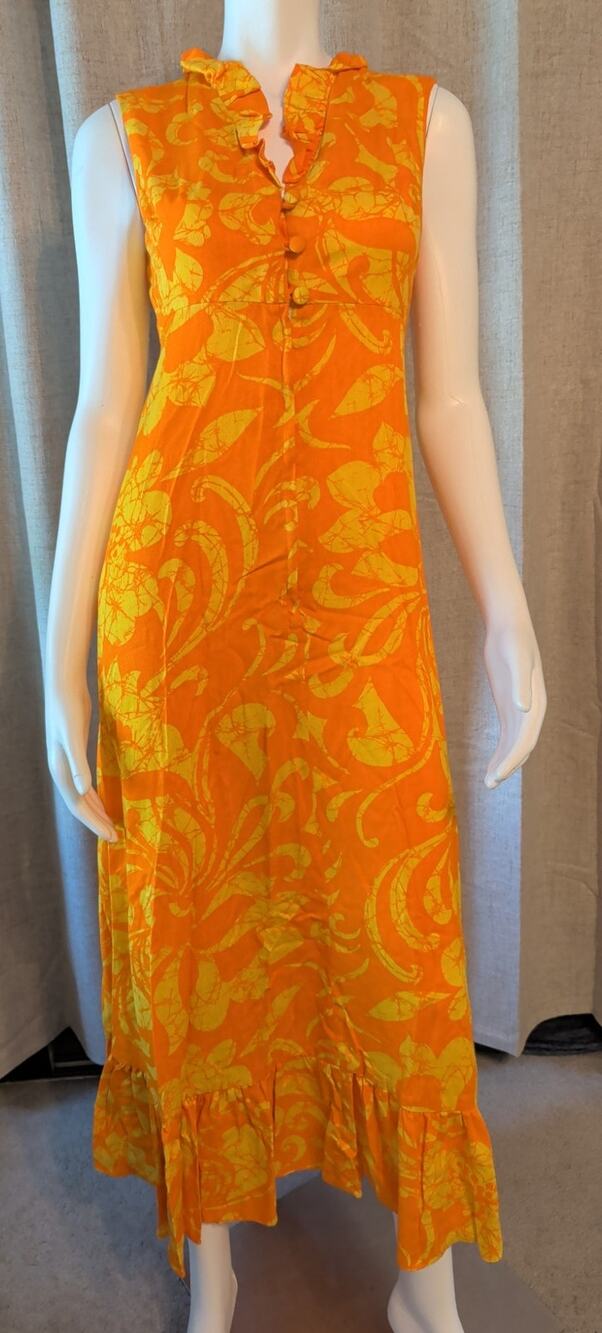 Vtg Sears Hawaiian Fashions Dress Small Sleeveless Orange Yellow Floral Print